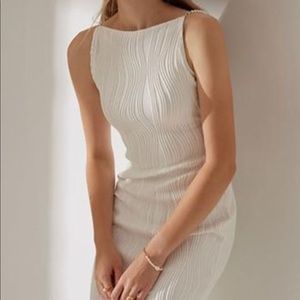 RIHOAS Water Ripple Textured Pearl White MIDI Dress